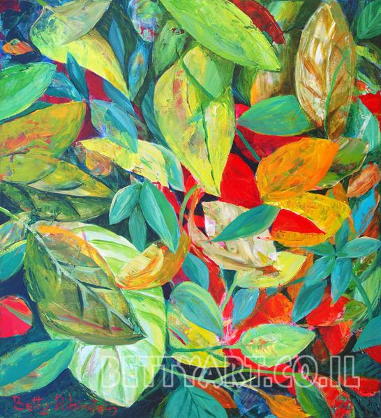 painting of Israeli nature,red, yellow, green, mood painring on canvas, for home design 